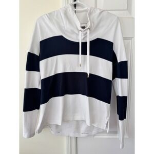 Neiman Marcus Exclusive Women's Striped Cowl Neck Hoodie Cotton Size M